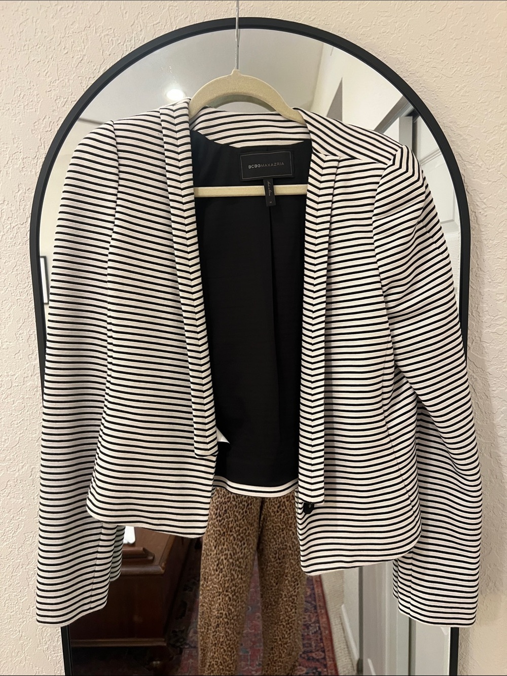 BCBGMaxAzria Black and White Striped Open-Front blazer